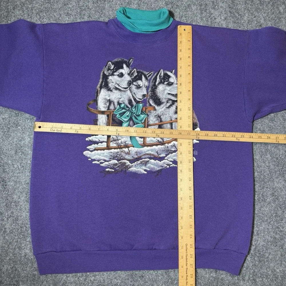 98' LSJ Sportwear Grandma Turtleneck Pullover Dog Puppies Purple Cotton Grove XL